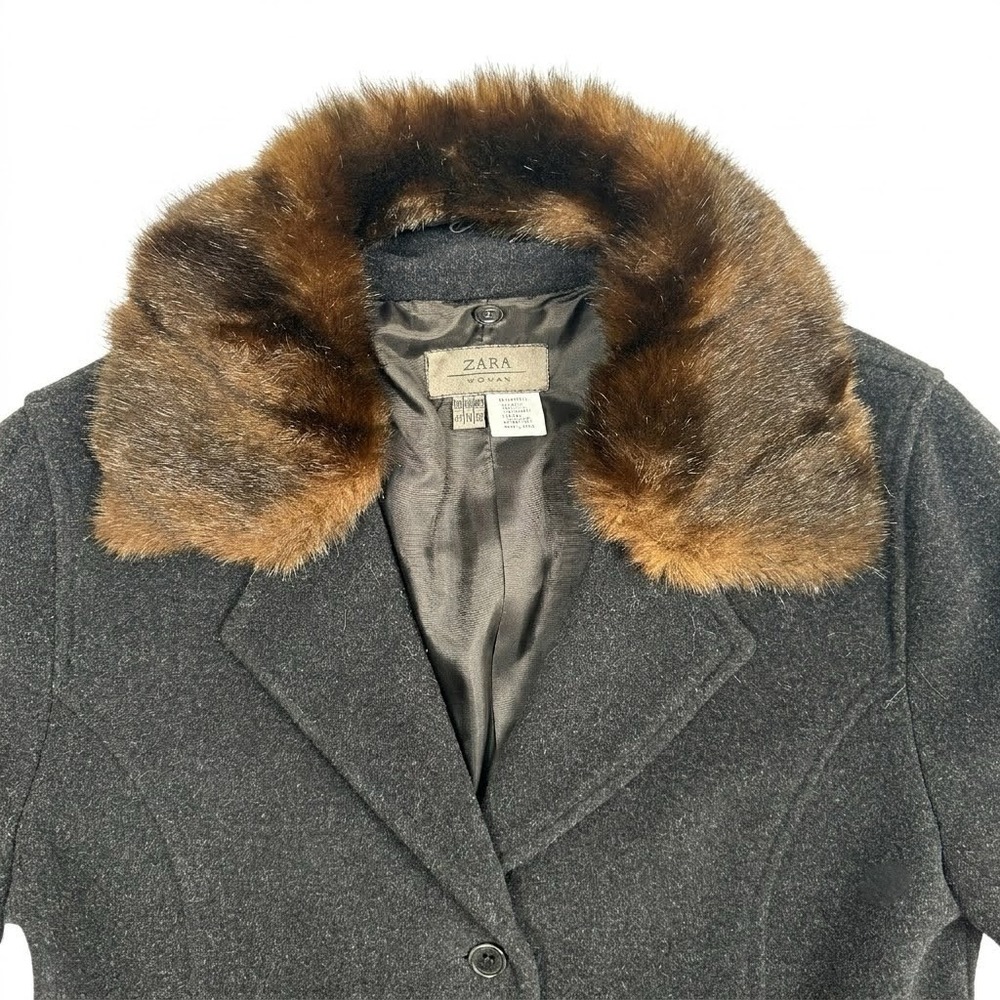 NWT Zara Woman Wool Cashmere Blend Coat Faux Fur Collar Charcoal Grey Size 10 - Picture 4 of 15